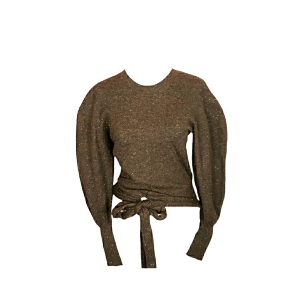 525 AMERICA Lantern Puff Sleeve Tie Waist Olive Green Sweater XS-S